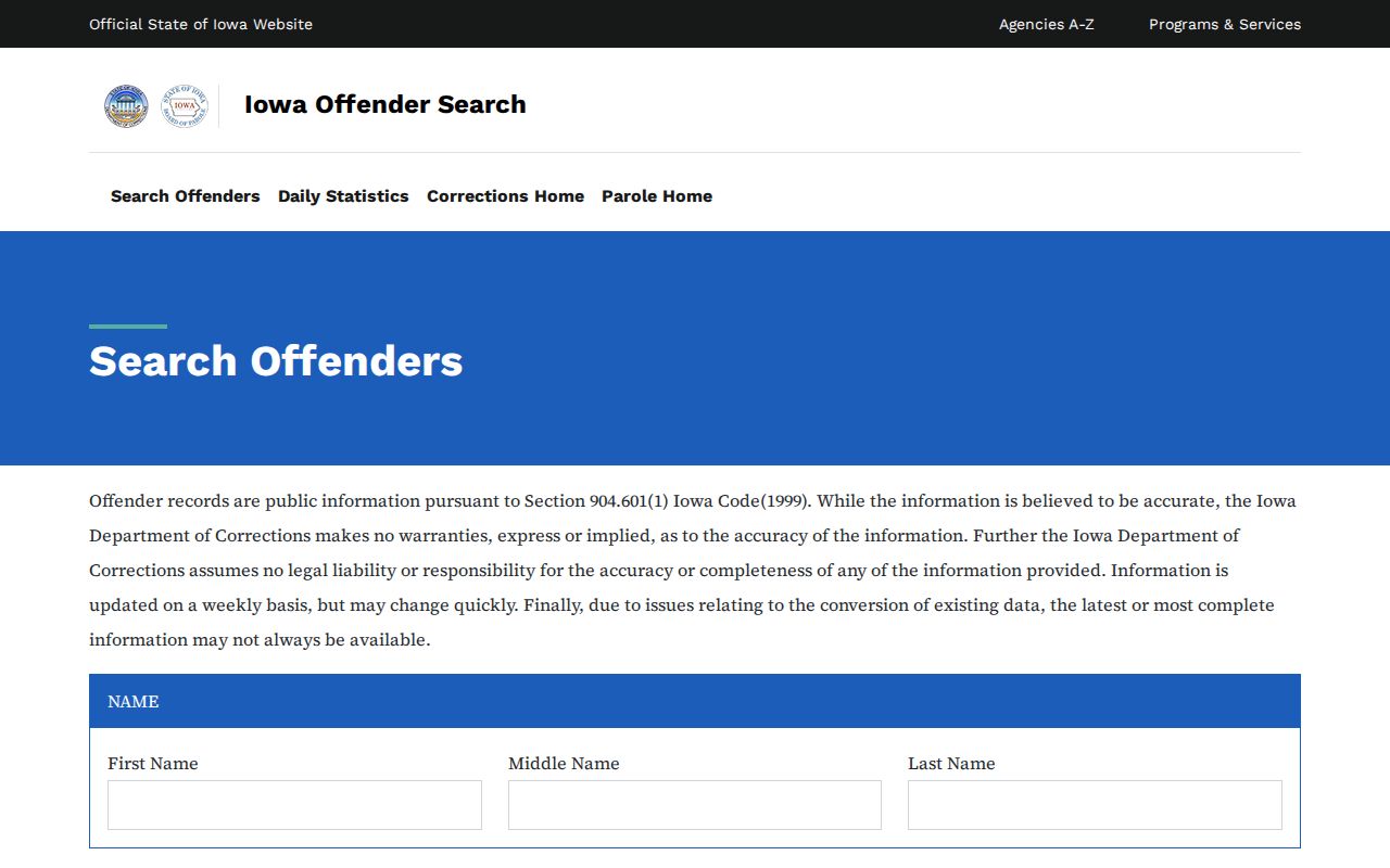 Iowa DOC offender record search for Louisa County commitments